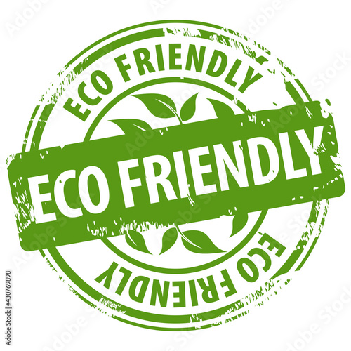 Eco Friendly healthy product green round rubber stamp icon. Eco Friendly 100 percent natural organic production stamp.