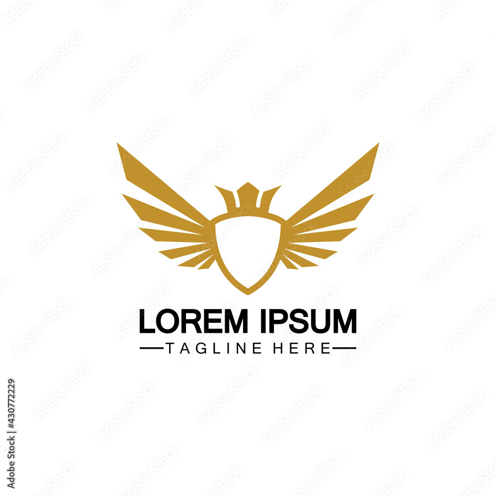 Obraz premium Golden winged shield with crown logo / heraldry symbol isolated white background