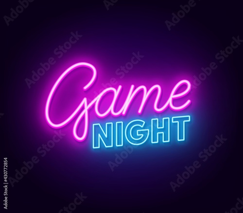 Game night neon sign on dark background.
