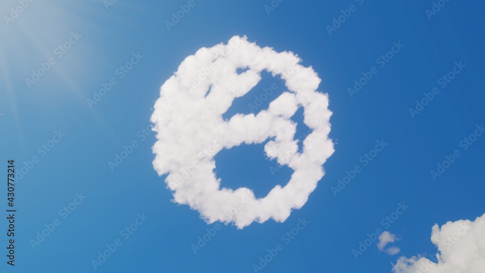 Naklejka premium 3d rendering of white clouds in shape of symbol of globe Europe on blue sky with sun