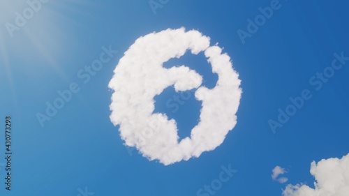 3d rendering of white clouds in shape of symbol of globe Africa on blue sky with sun