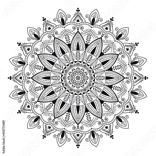 Vinatge abstract arabic allover black and white coloring flower mandala premium vector.