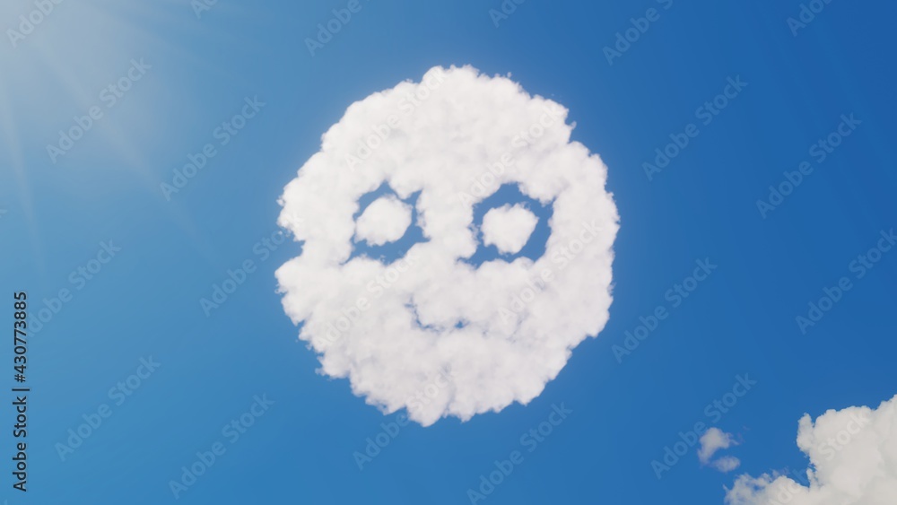 Naklejka premium 3d rendering of white clouds in shape of symbol of flushed on blue sky with sun