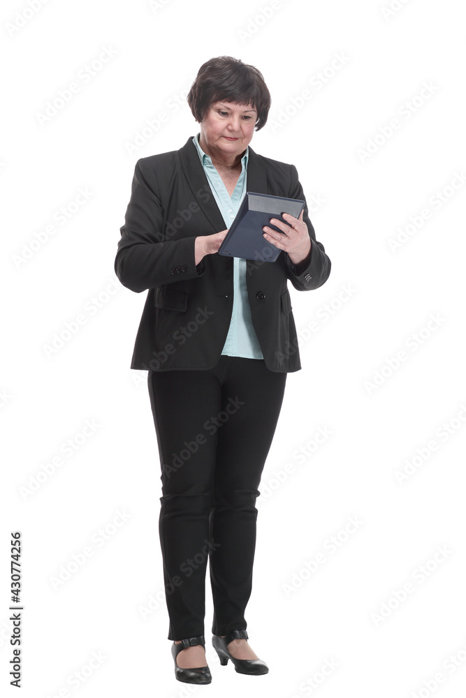 in full growth.smiling business woman with a calculator. in full growth.smiling business woman with a calculator.