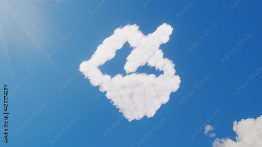 Naklejka premium 3d rendering of white clouds in shape of symbol of fill on blue sky with sun
