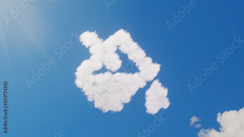 3d rendering of white clouds in shape of symbol of fill drip on blue sky with sun