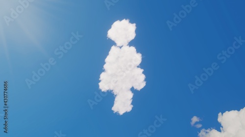 3d rendering of white clouds in shape of symbol of female on blue sky with sun