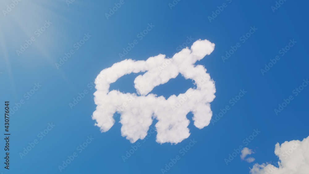 Naklejka premium 3d rendering of white clouds in shape of symbol of drum on blue sky with sun