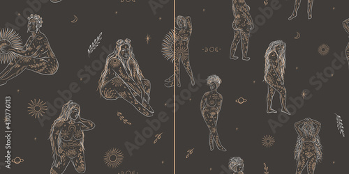 woman contour astrology, goddess of female power. zodiac signs, tarot cards, fortune-telling and predictions, forecast