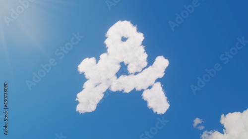 3d rendering of white clouds in shape of symbol of drafting compass on blue sky with sun