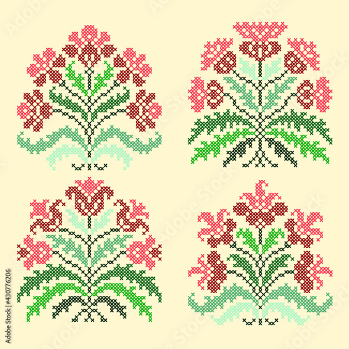 set of embroidery floral elements