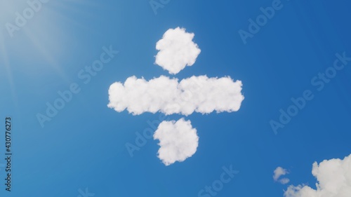 3d rendering of white clouds in shape of symbol of divide on blue sky with sun