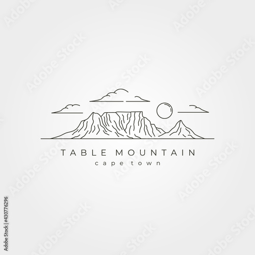 table mountain landscape line art vector symbol illustration design, cape town national park line art style