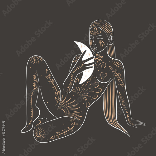 woman contour astrology, goddess of female power. zodiac signs, tarot cards, fortune-telling and predictions, forecast