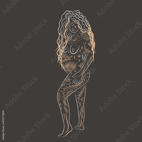 woman contour astrology, goddess of female power. zodiac signs, tarot cards, fortune-telling and predictions, forecast