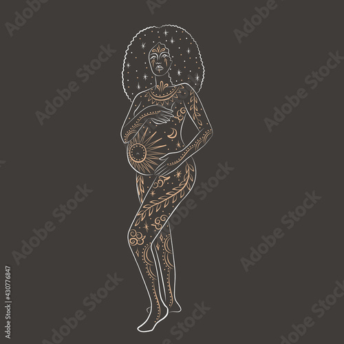 woman contour astrology, goddess of female power. zodiac signs, tarot cards, fortune-telling and predictions, forecast