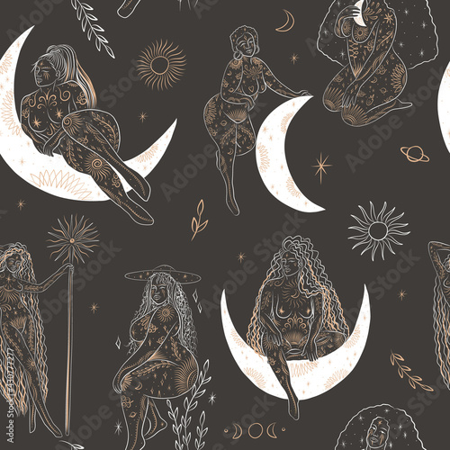 woman contour astrology, goddess of female power. zodiac signs, tarot cards, fortune-telling and predictions, forecast