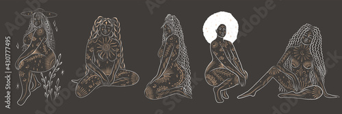 woman contour astrology, goddess of female power. zodiac signs, tarot cards, fortune-telling and predictions, forecast