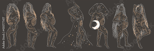woman contour astrology, goddess of female power. zodiac signs, tarot cards, fortune-telling and predictions, forecast