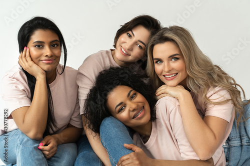 Multicultural diversity and friendship. Group of different ethnicity women.
