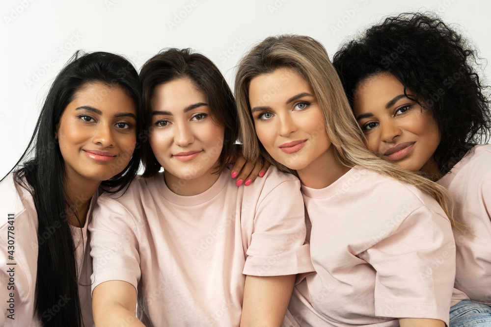 Group of different ethnicity women. Multicultural diversity and friendship. Group of different ethnicity women. Multicultural diversity and friendship.