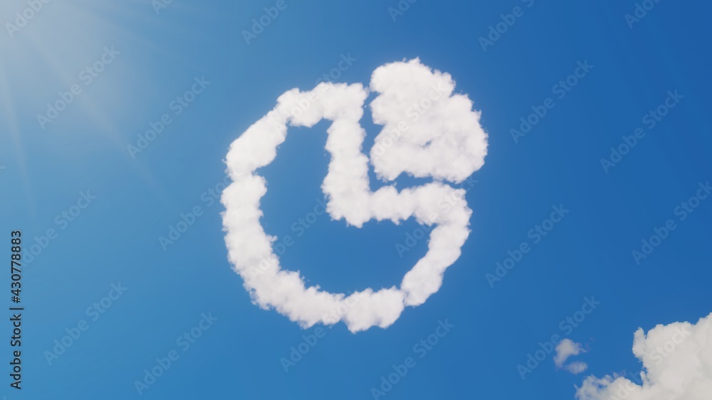 3d rendering of white clouds in shape of symbol of pie chart on blue sky with sun 3d rendering of white clouds in shape of symbol of pie chart on blue sky with sun