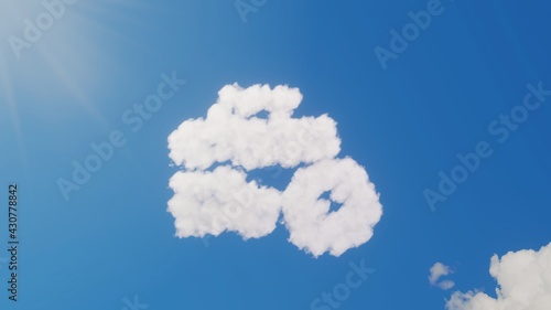 3d rendering of white clouds in shape of symbol of business time on blue sky with sun