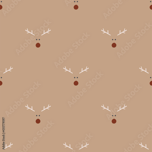 Xmas deer head vector seamless pattern. Festal party animal fawn abstract portrait background. Boho Christmas geometric graphic design