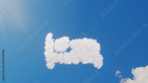 3d rendering of white clouds in shape of symbol of bed on blue sky with sun