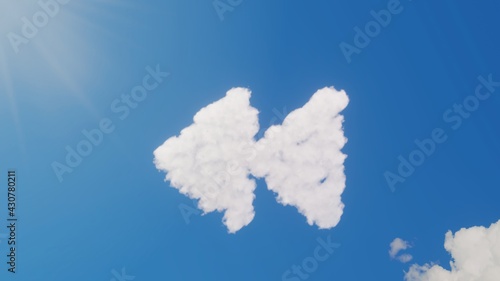 3d rendering of white clouds in shape of symbol of backward on blue sky with sun