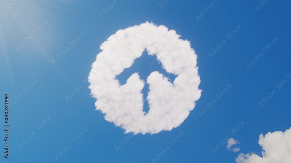 Naklejka premium 3d rendering of white clouds in shape of symbol of up arrow in circle on blue sky with sun