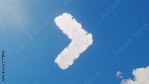 3d rendering of white clouds in shape of symbol of angle right on blue sky with sun