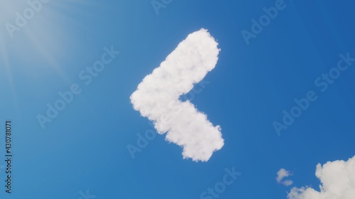 3d rendering of white clouds in shape of symbol of angle left on blue sky with sun