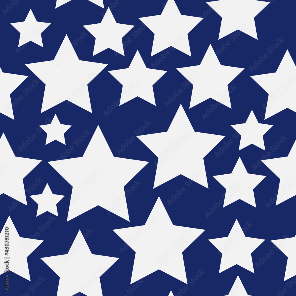 White stars and blue background pattern. Seamless and vector. White stars and blue background pattern. Seamless and vector.