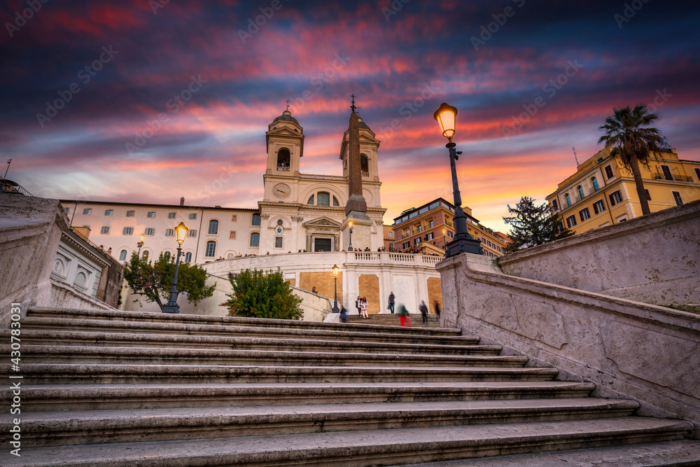 Amazing Spanish Steps in Rome at sunset, Italy