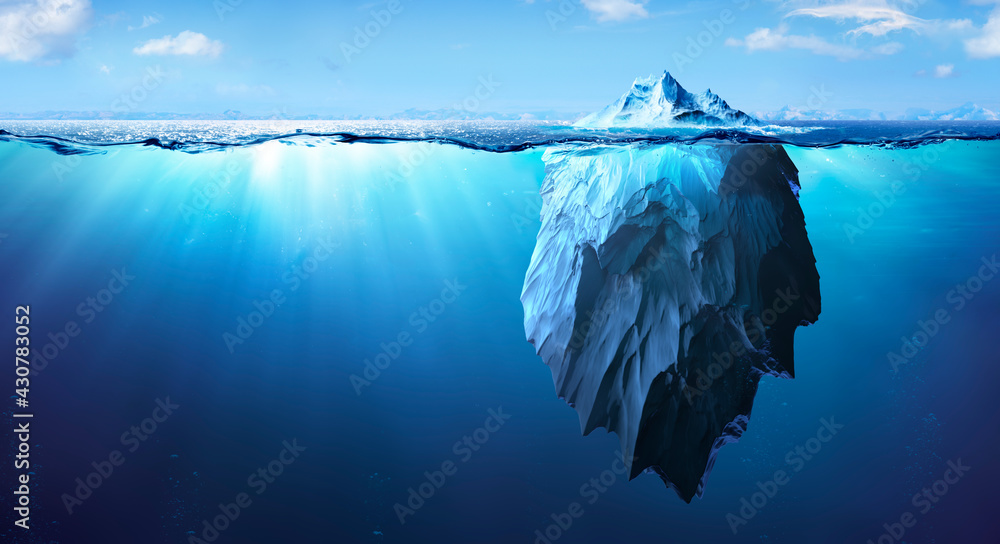 Fototapeta premium Iceberg - Underwater Risk - Global Warming Concept - 3d Rendering