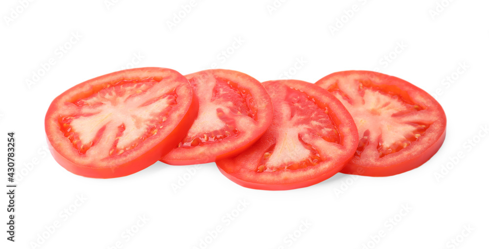 Slices of ripe tomato isolated on white