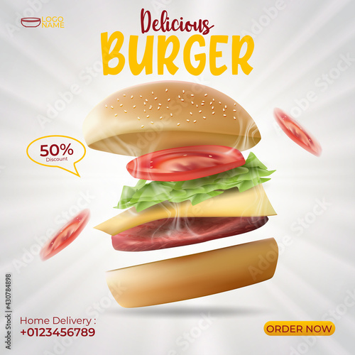 Delicious burger Ads Poster template, restaurant or  fast food best choice. burger banner for promotion.