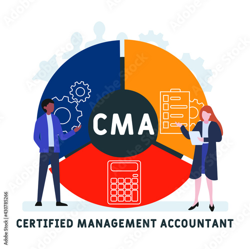 Flat design with people. CMA - Certified Management Accountant  acronym. business concept background. Vector illustration for website banner, marketing materials, business presentation, online adverti