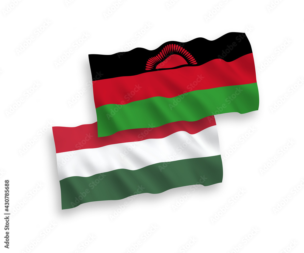 Naklejka premium Flags of Malawi and Hungary on a white background
