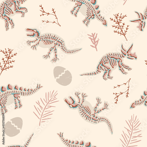 Dinosaur Paleontology Fossils Vector Seamless Pattern