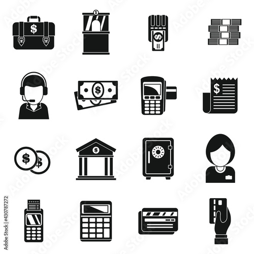 Money bank teller icons set, simple style