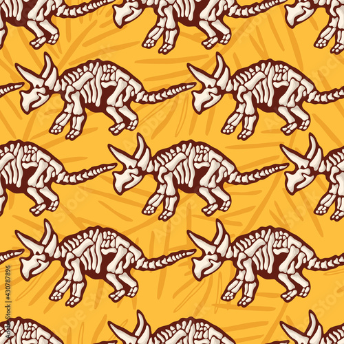 Triceratops Skeletons Vector Seamless Pattern