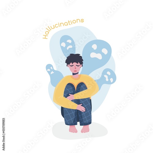 Schizophrenia symptoms collection. Editable isolated vector illustration.