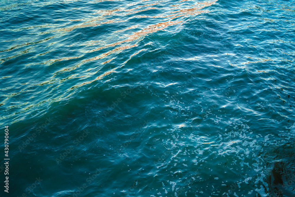 Blue ocean close-up, calm waves, background image