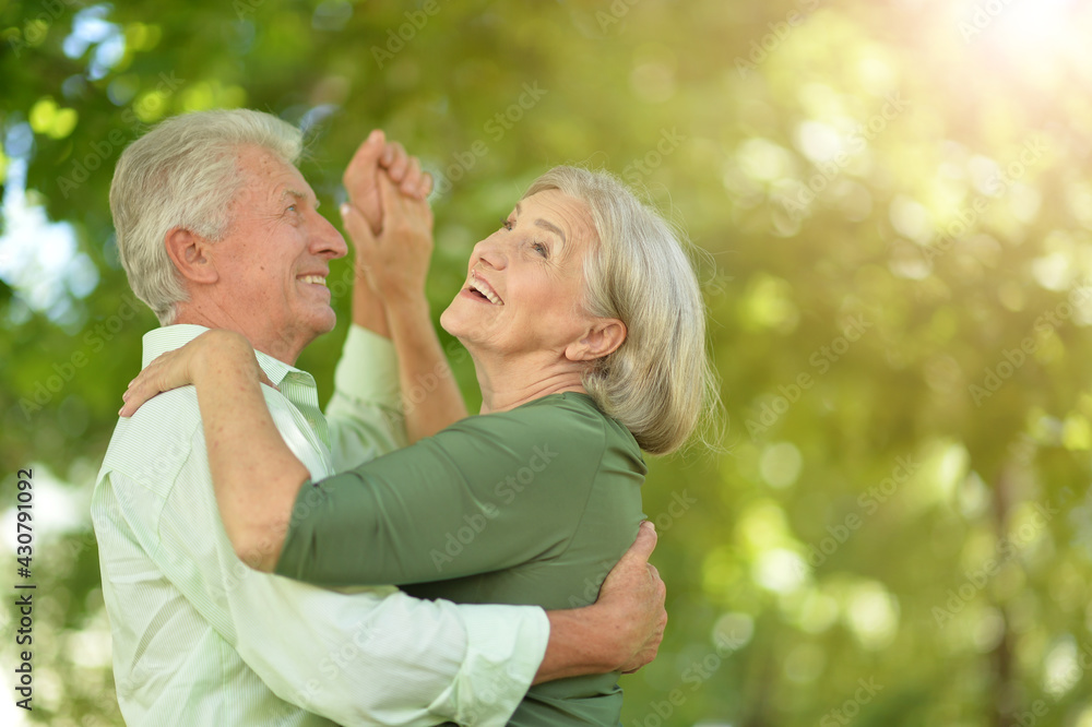 beautiful senior couple  dancing  in the park