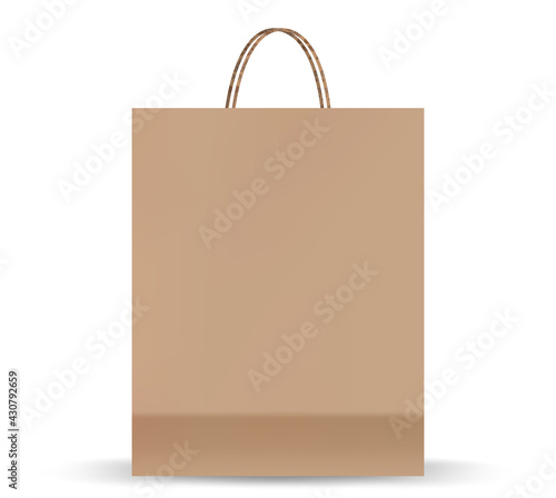 Shopping bag mockups. Paper package isolated on white background. Realistic mockup of craft paper bags.