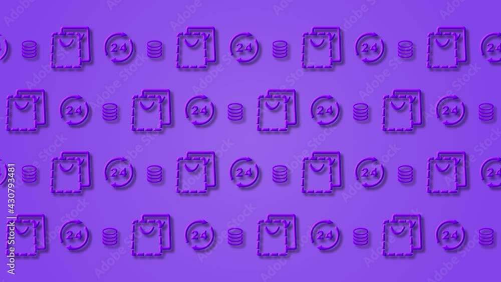 seamless looping background of symbols moving in several rows; colored flat wallpaper of icons,
purple symbols and icons for shop and sales; seamless looping background of symbols moving in several rows; colored flat wallpaper of icons,
purple symbols and icons for shop and sales;