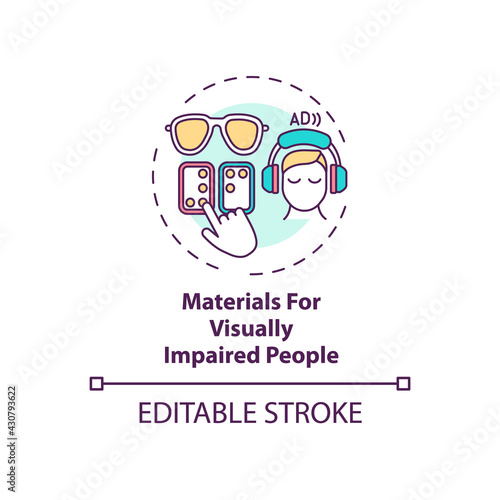 Materials for visually impaired people concept icon. Exception to copyright idea thin line illustration. Adapted work version creation. Vector isolated outline RGB color drawing. Editable stroke