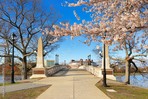 The John W Weeks Foot Bridge over Charles River on a spring morning, Boston Massachusetts